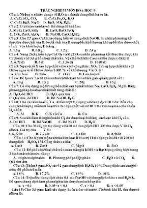 Trắc nghiệm môn Hóa học 9